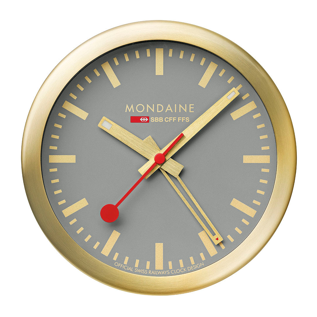 Mondaine Official Swiss Railways Good Grey Alarm Clock 125mm