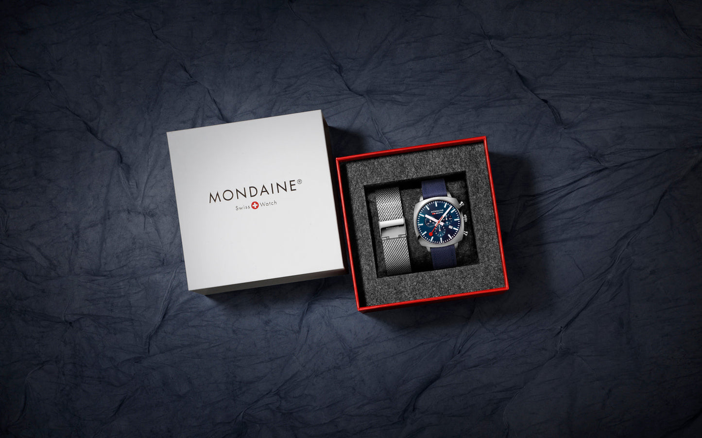 Mondaine Official Swiss Railways Grand Cushion 41mm Deep Ocean Blue Watch Set