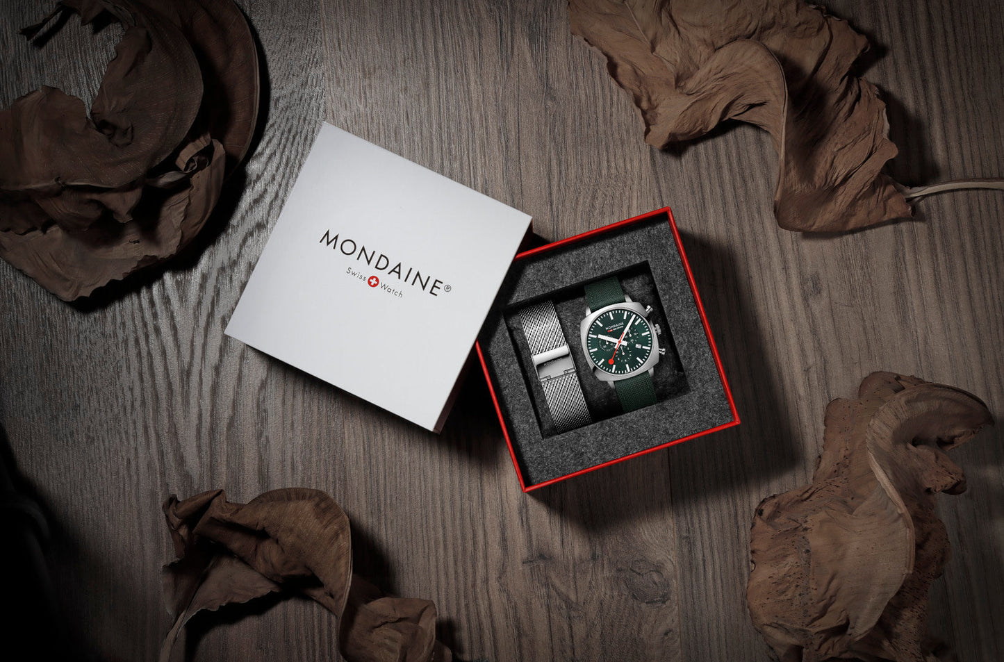 Mondaine Official Swiss Railways Grand Cushion 41mm Forest Green Watch Set