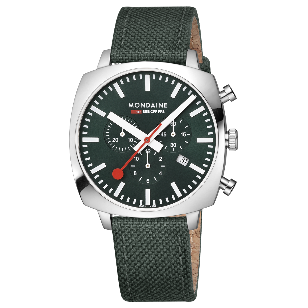 Mondaine Official Swiss Railways Grand Cushion 41mm Forest Green Watch Set