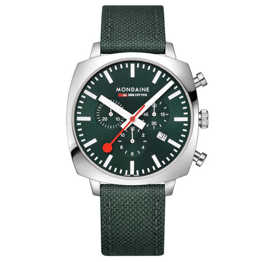 Mondaine Official Swiss Railways Grand Cushion 41mm Forest Green Watch Set