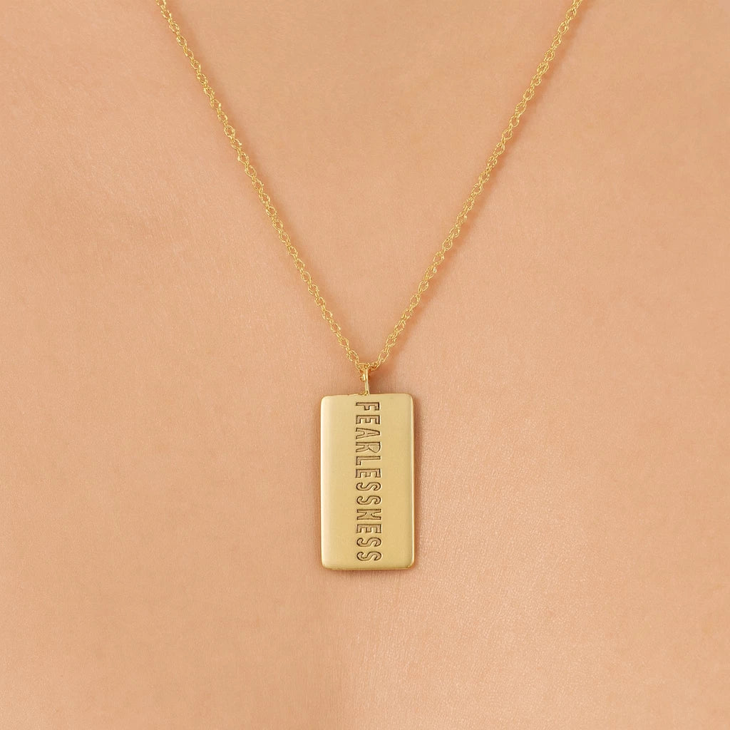 Fearlessness Engraved 9k Yellow Gold Necklace