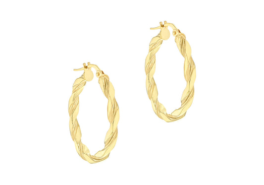 9K Yellow Gold Flat Twist Hoops 20 mm