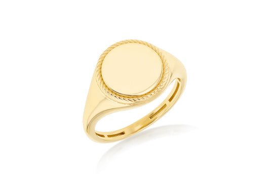 9K Yellow Gold Round Rope Signet Ring