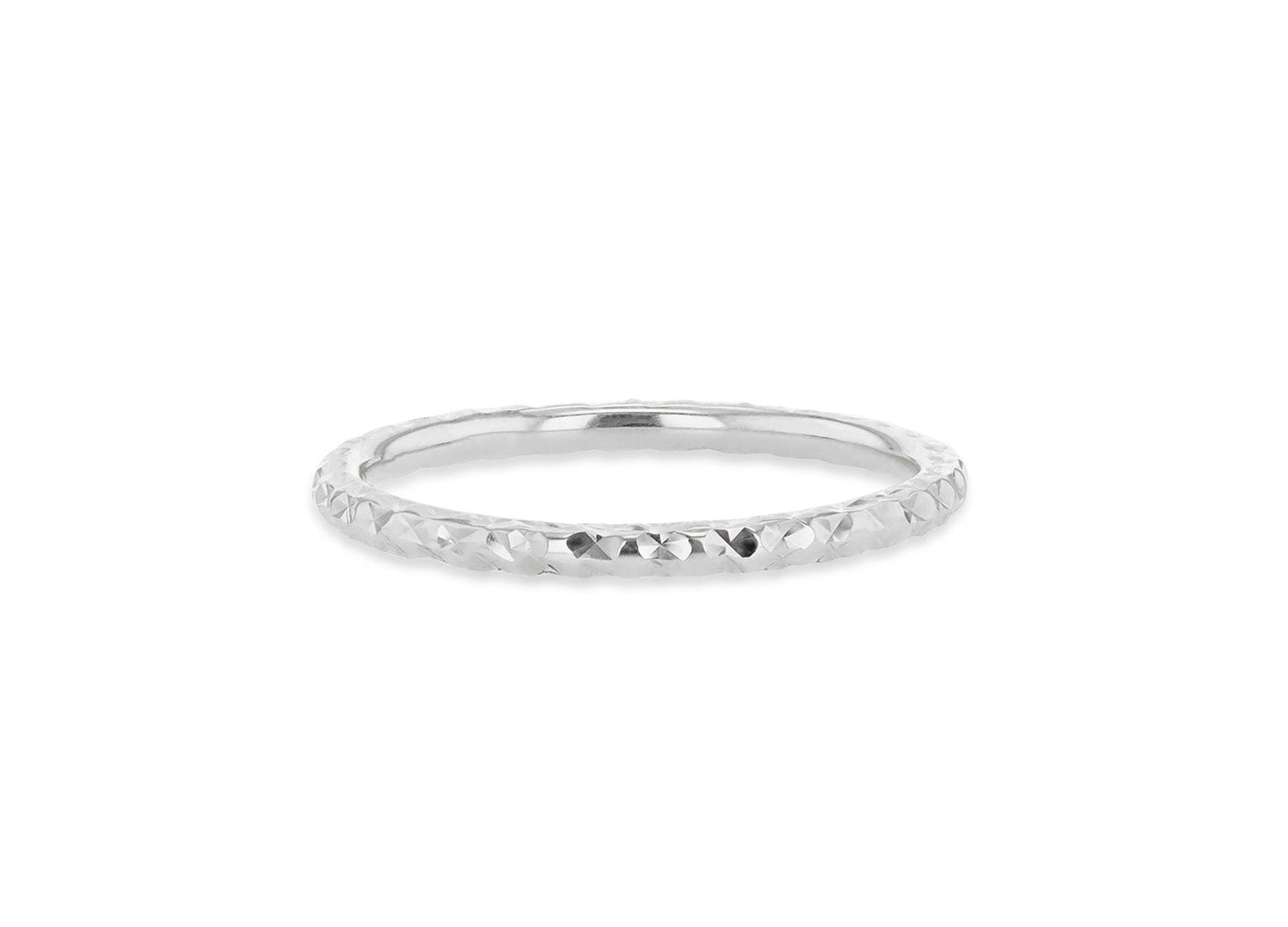 9K White Gold Solid Diamond-Cut Stacker Ring