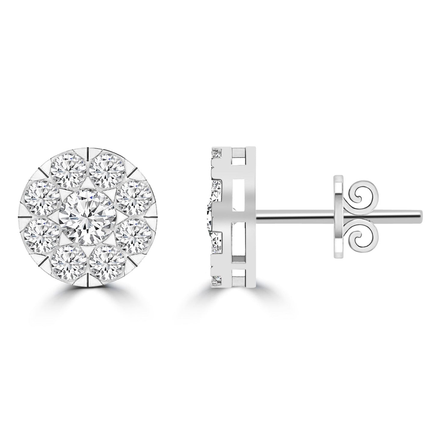 Cluster Diamond Stud Earrings with 0.10ct Diamonds in 9K White Gold - 9WECLUS10GH