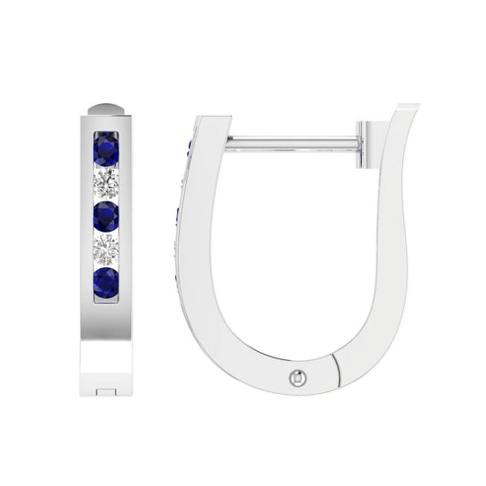 Sapphire Diamond Huggie Earrings with 0.10ct Diamonds in 9K White Gold - 9WHUG10GHS