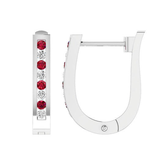 Ruby Diamond Huggie Earrings with 0.25ct Diamonds in 9K White Gold - 9WHUG25GHR