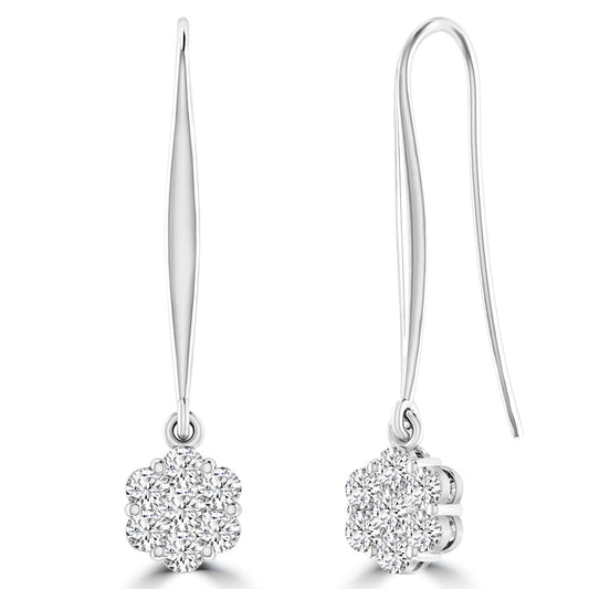 Cluster Hook Diamond Earrings with 0.25ct Diamonds in 9K White Gold - 9WSH25GH
