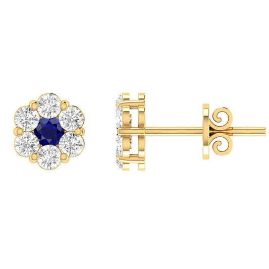 Sapphire Diamond Stud Earrings with 0.19ct Diamonds in 9K Yellow Gold - 9YRE25GHS