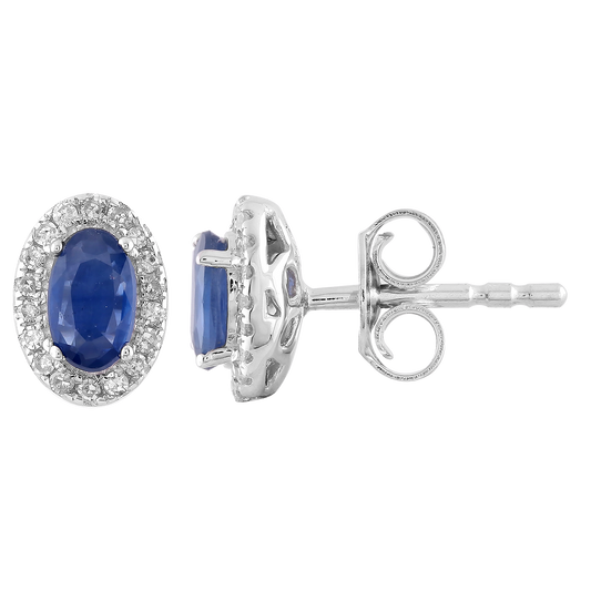 Sapphire Stud Earrings with 0.10ct Diamonds in 9K White Gold