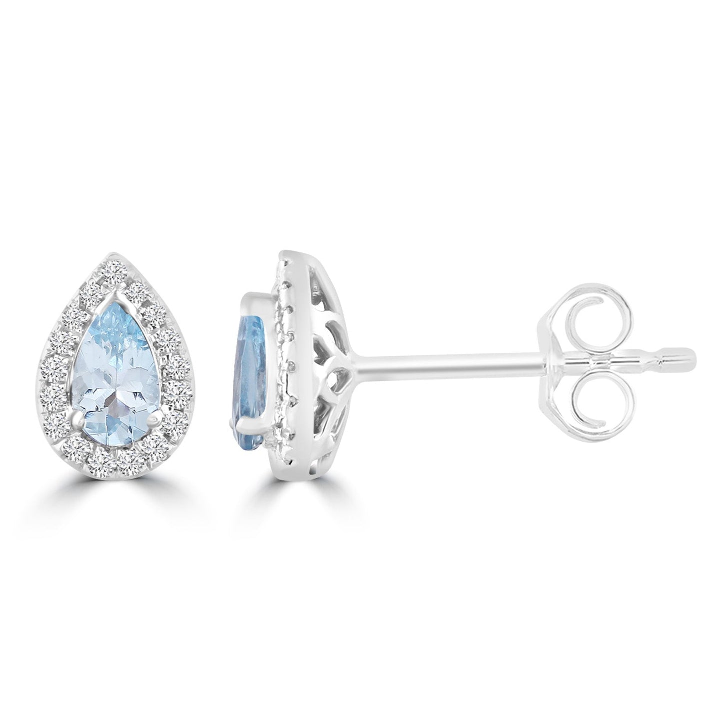 Aquamarine Stud Earrings with 0.10ct Diamonds in 9K White Gold