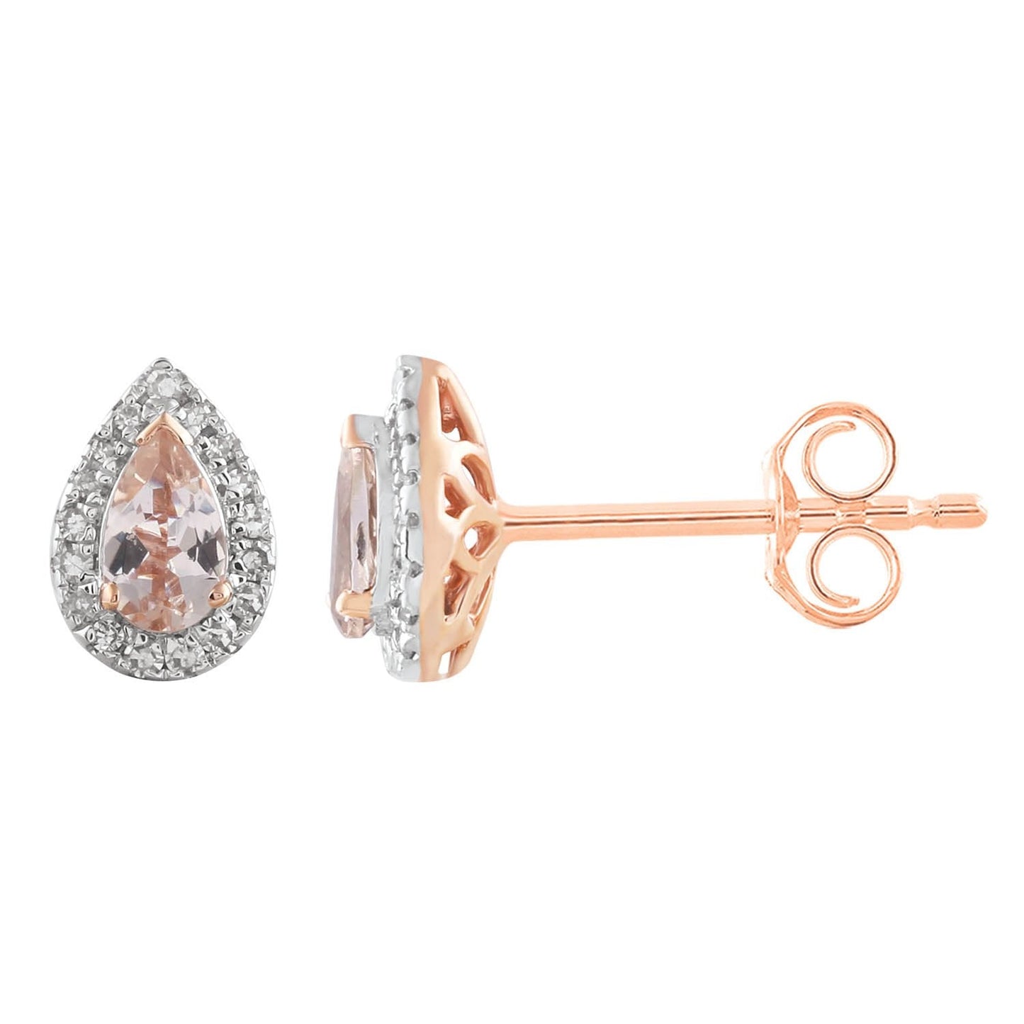 Morganite Earrings with 0.10ct Diamonds in 9K Rose Gold