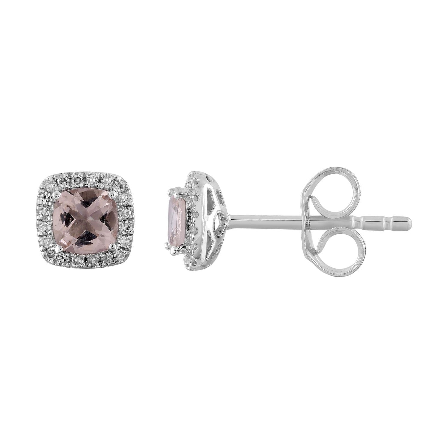 Morganite Stud Earrings with 0.09ct Diamonds in 9K White Gold