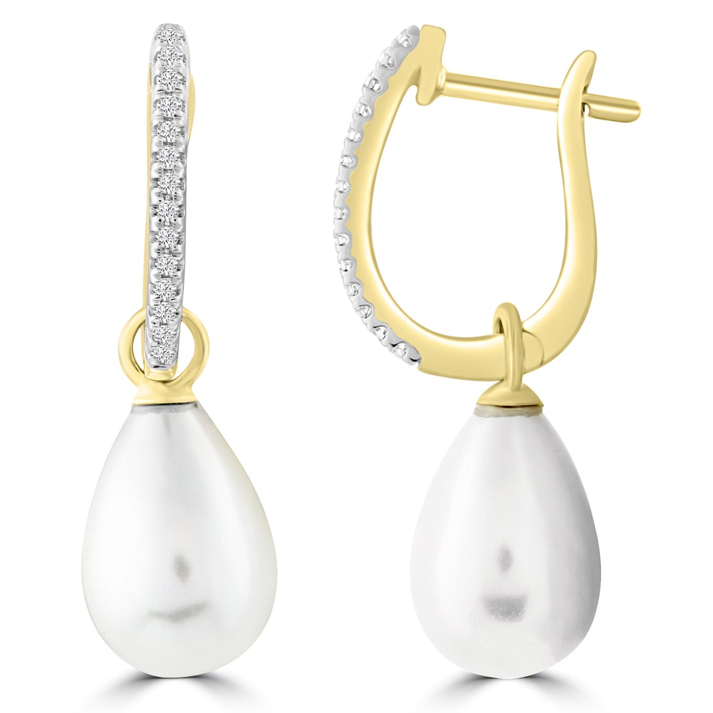 Diamond Pearl Earrings with 0.08ct Diamonds in 9K Yellow Gold - E-16545-008-Y