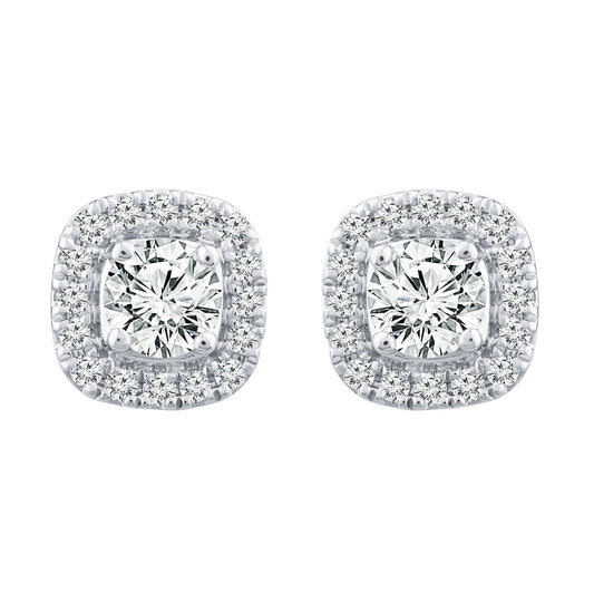 Halo Stud Earrings with 0.25ct Diamonds in 9K White Gold - EF-6177-W
