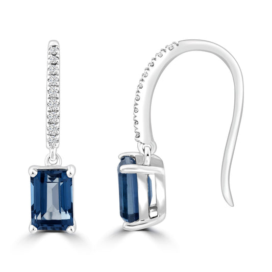 0.05ct HI I1 Diamond & Blue Topaz Earrings in 9K White Gold