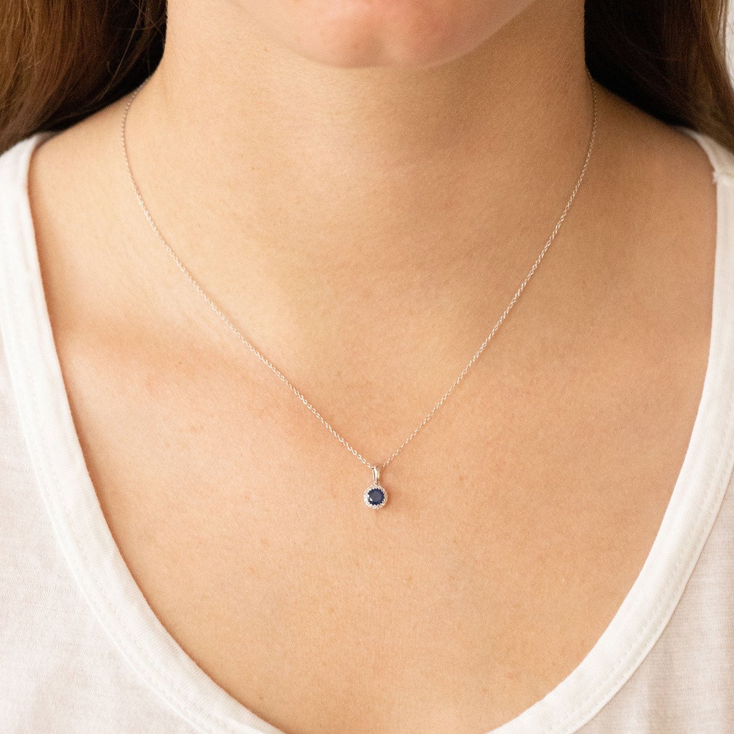 Sapphire Pendant with 0.03ct Diamonds in 9K White Gold