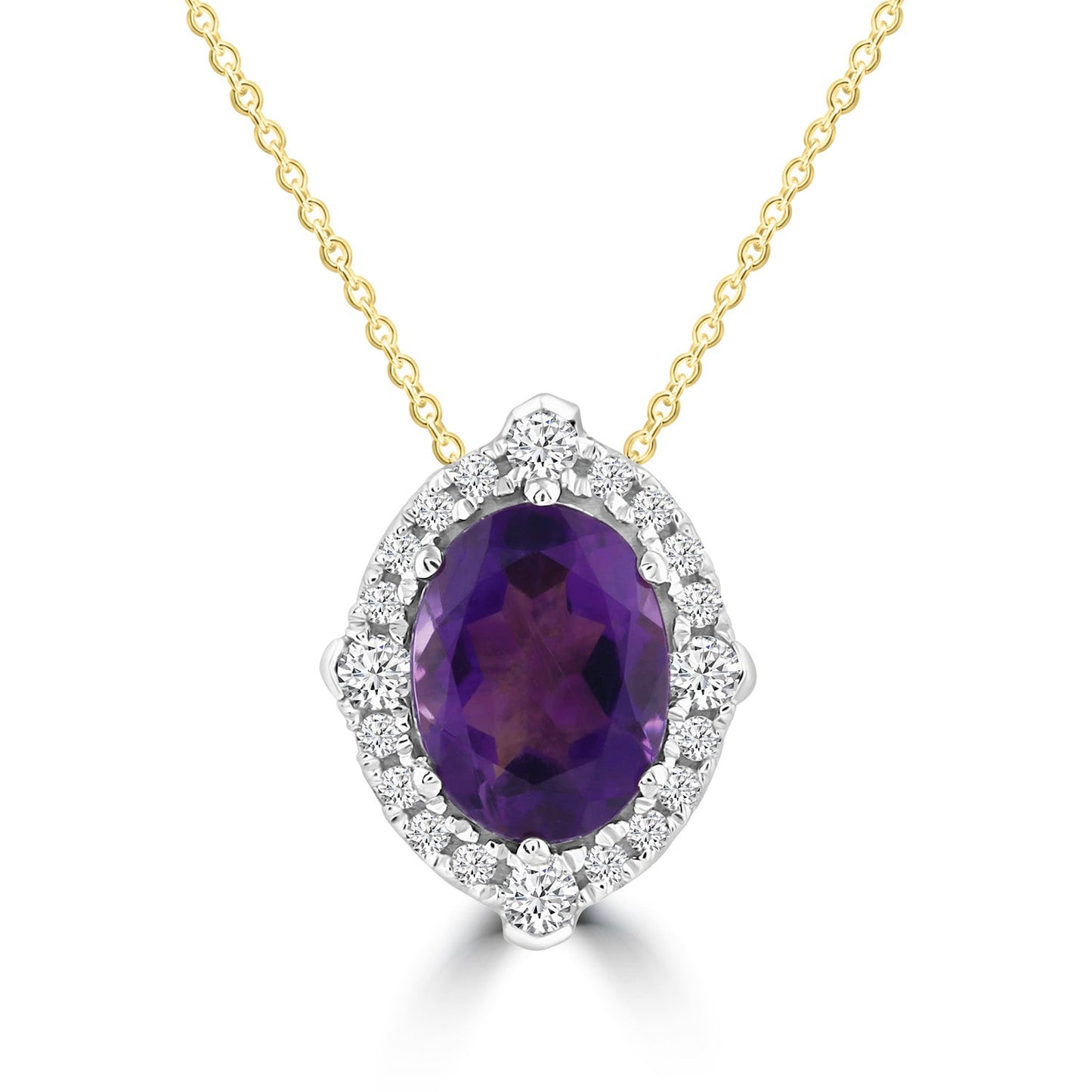 Amethyst Necklace with 0.15ct Diamonds in 9K Yellow Gold