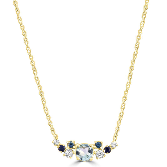 Diamond and Aquamarine Necklace with 0.08ct Diamonds in 9K Yellow Gold