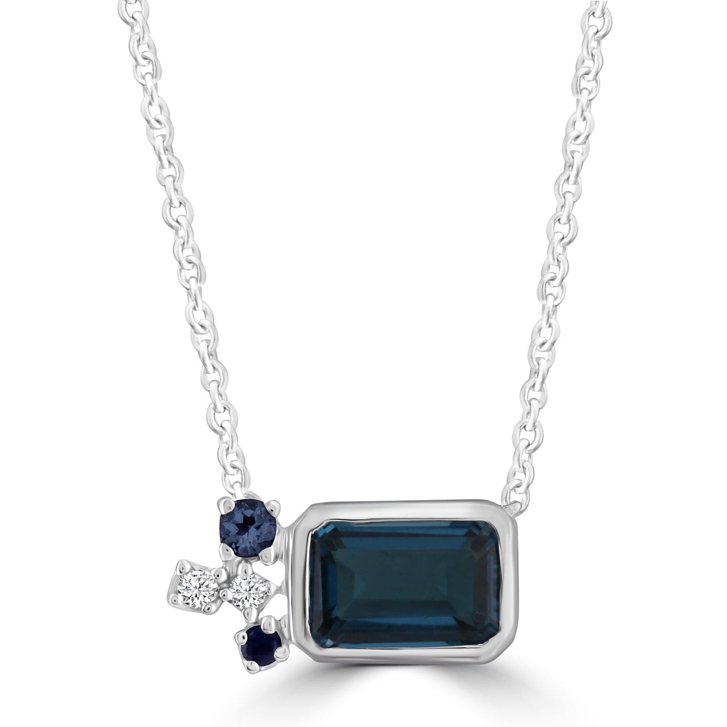 Diamond and Blue Topaz Necklace with 0.02ct Diamonds in 9K White Gold