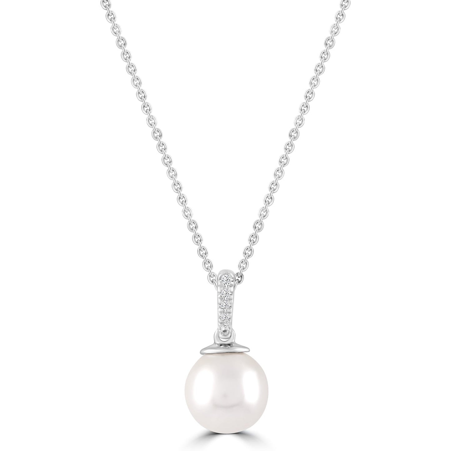 Diamond Pearl Necklace with 0.01ct Diamonds in 9K White Gold - N-20564-001-W