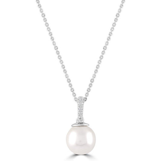 Diamond Pearl Necklace with 0.01ct Diamonds in 9K White Gold - N-20564-001-W