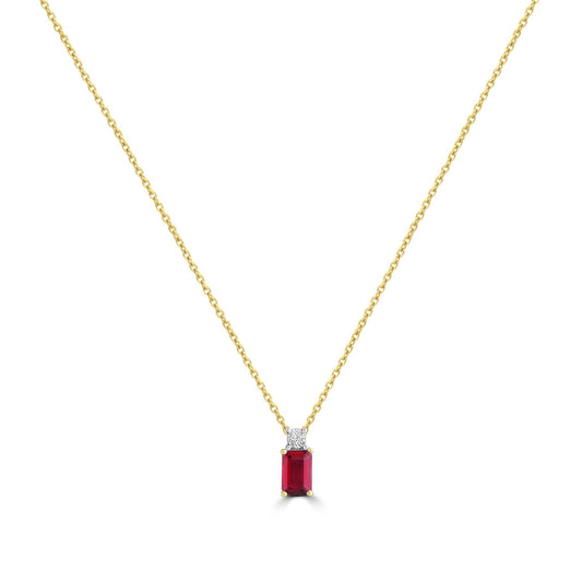 Diamond and Ruby Necklace with 0.02ct Diamonds in 9K Yellow Gold