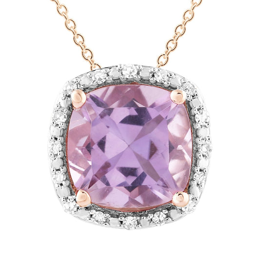 Pink Amethyst Necklace with 0.05ct Diamonds in 9K Rose Gold