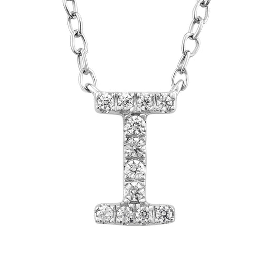 Initial 'I' Necklace with 0.06ct Diamonds in 9K White Gold