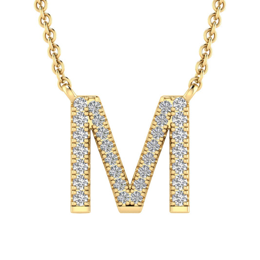 Initial 'M' Necklace with 0.09ct Diamonds in 9K Yellow Gold - PF-6275-Y