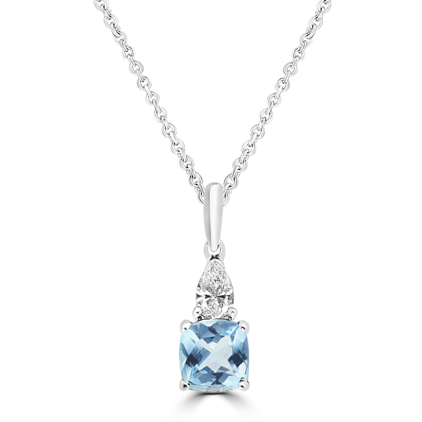 0.10ct HI I1 Diamond & Aqua Necklace 40-45cm in 9K White Gold