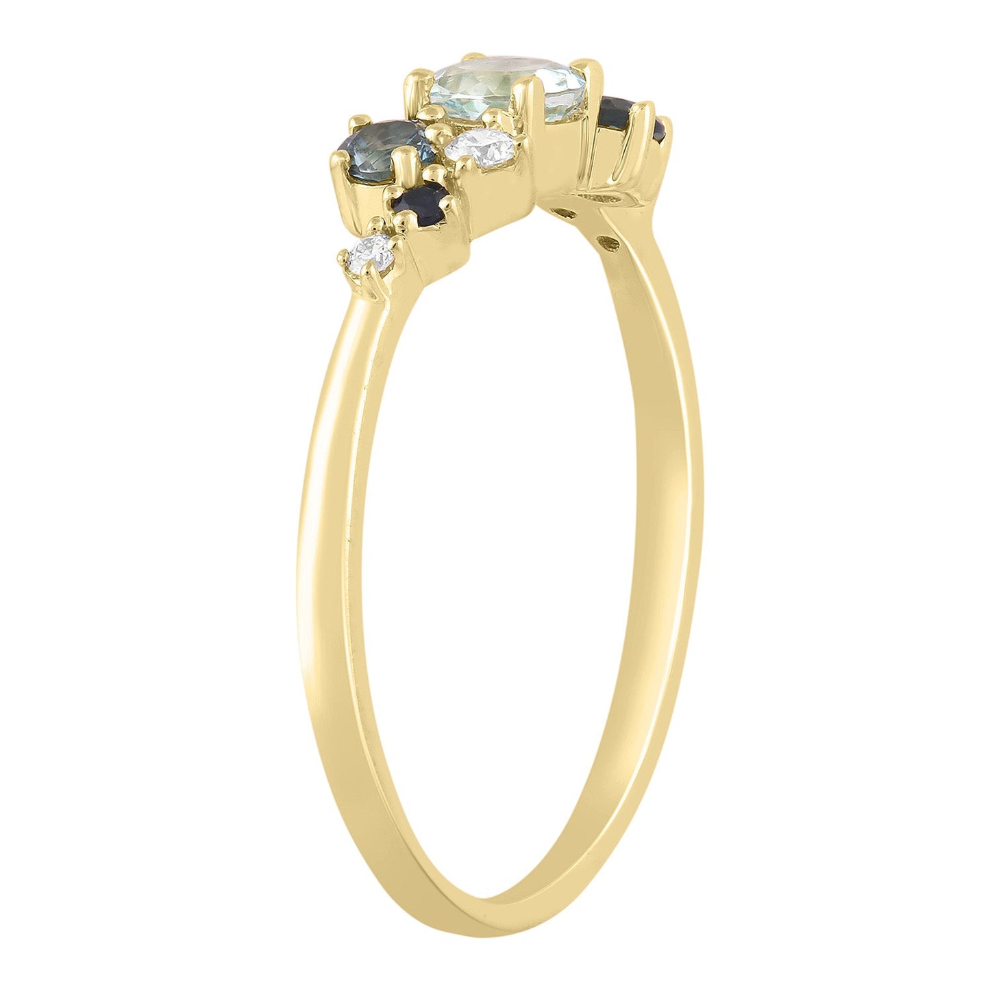 Diamond and Aquamarine Ring with 0.08ct Diamonds in 9K Yellow Gold