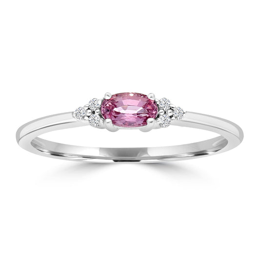 0.03ct HI I1 Diamond and Pink Sapphire Ring in 9K White Gold