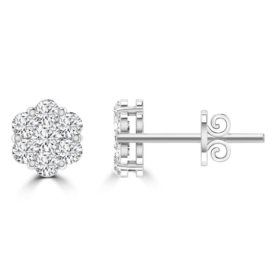 Cluster Stud Diamond Earrings with 0.15ct Diamonds in 9K White Gold - RJ9WECLUS15GH