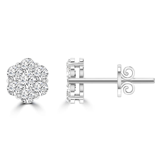 Cluster Stud Diamond Earrings with 0.33ct Diamonds in 9K White Gold